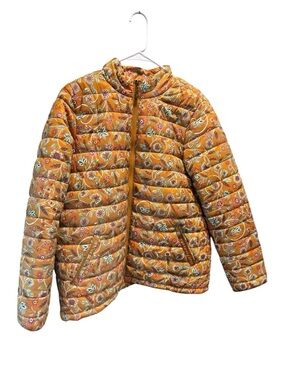Belle Boho Kim Gravel Quilted Jacket Medium Ochre Floral Puffer Lightweight Boho